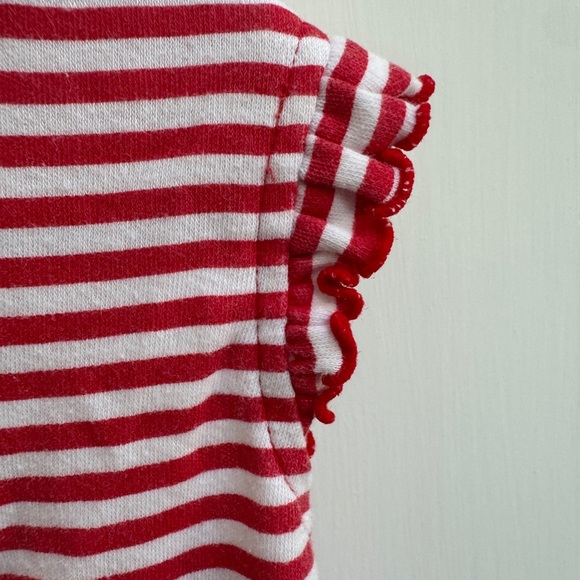 Okie Dokie 3T Red and White Striped Blouse with Ruffle Sleeves and Rose - Picture 4 of 7